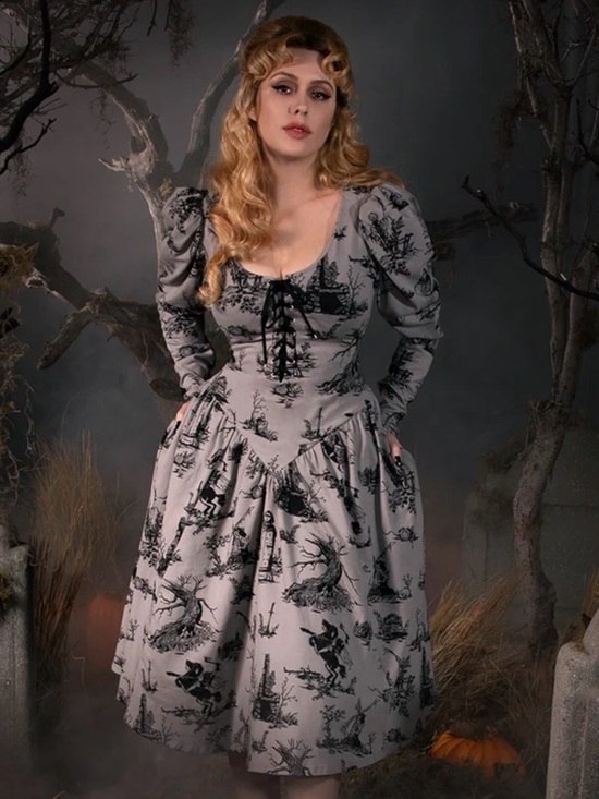La Femme En Noir Dresses & Skirts - Le Femme En Noir Gothic Sleepy Hollow Halloween retro dress size L grey